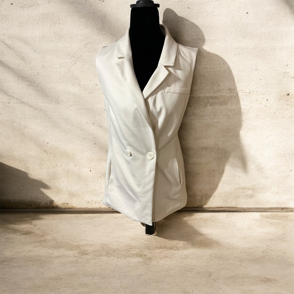Express White Double Breasted Long Vest Women's XS Sleeveless Blazer Jacket